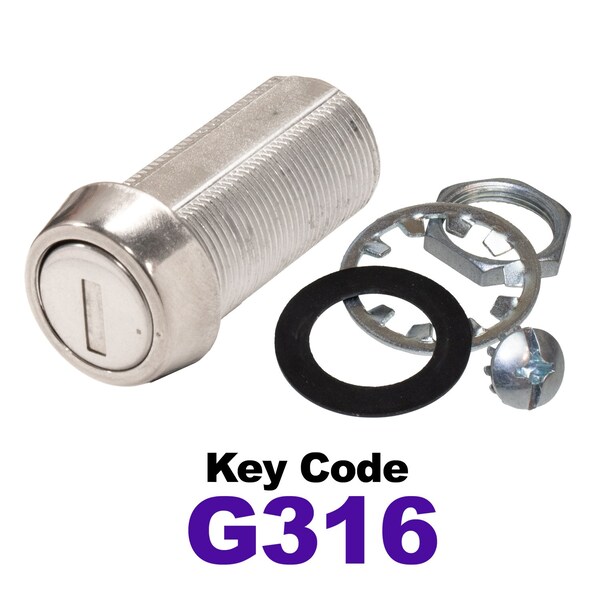 Global RV SS Compartment Lock, Cam/Blade Style, 1-3/8in Threaded Barrel, Keyed to G316, Blades not Included CLB-316-138-SS - main